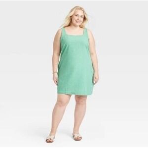 A New Day NWT Women's Tank Mini Shift Dress Green Size 3X Linen Blend